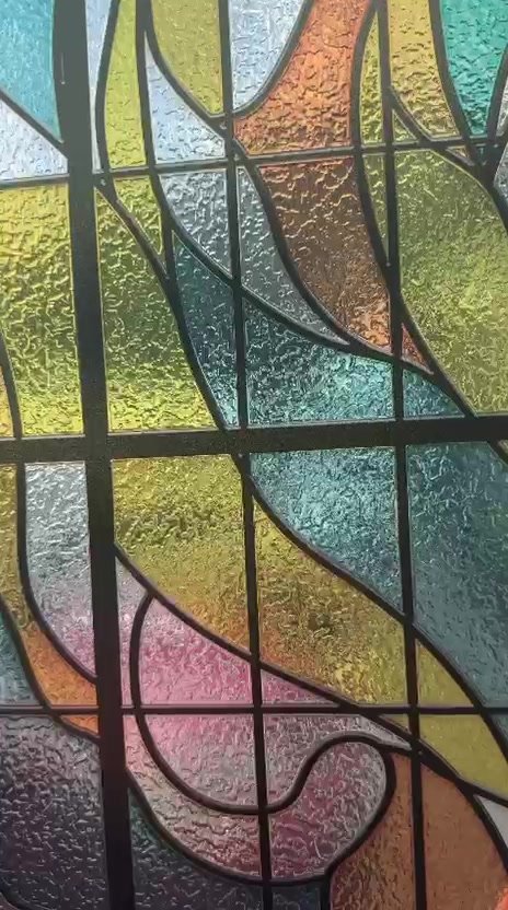 Detail of a custom stained glass sanctuary window in progress at the Veedrio studio